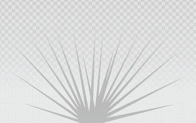 Realistic vector graphic of a cast shadow with spiky or ray shape on white surface. Isolated design element perfect for overlays, light effects, abstract compositions, or graphic design projects. Tran