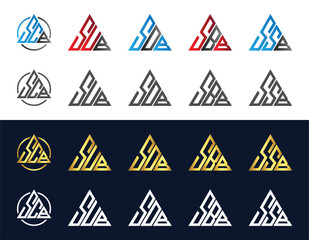 Abstract letters initial monogram logo triangle shape variations creative vector template company identity design elements