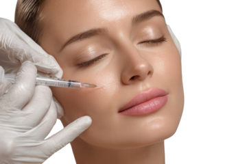 A woman is getting a facial treatment with a syringe