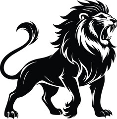 Roaring lion silhouette, Silhouette art illustration of a roaring lion