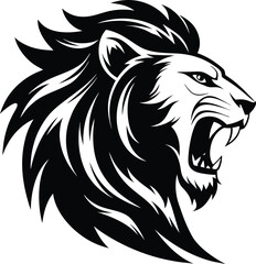 Obraz premium Roaring lion silhouette, Silhouette art illustration of a roaring lion