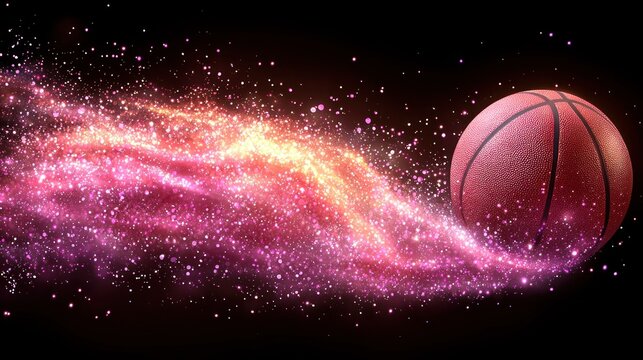 Pink basketball with colorful sparkling light trails