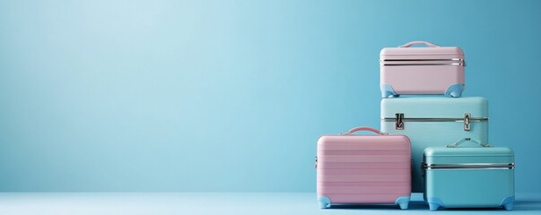 Pastel Suitcases on a Blue Background
