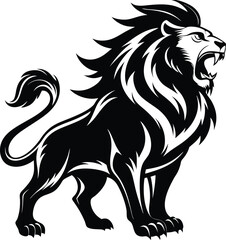 Roaring lion silhouette, Silhouette art illustration of a roaring lion