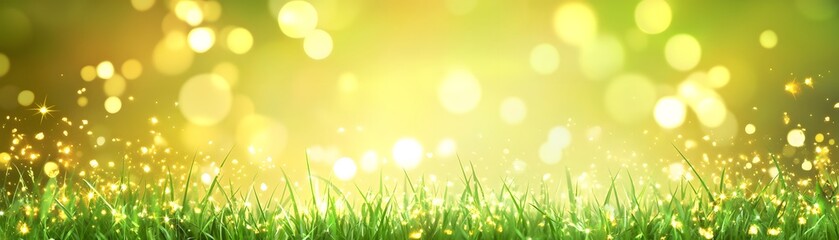 Obraz premium Vibrant green grass bathed in warm sunlight bokeh.