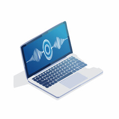 Isometric Laptop Displaying Blue Sound Wave Data