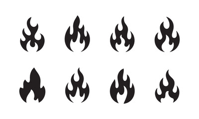 Set of black fire silhouettes flames vector design. Collection of fire symbol vector elements. Fire flames silhouettes icons collection. Fire flames icon silhouettes vector elements