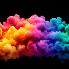 Fototapeta premium Vibrant multicolored smoke cloud on black background. Abstract blend of colors in dynamic motion.