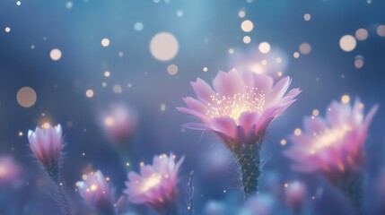 Glowing Pink Cactus Flowers in Dreamy Light
