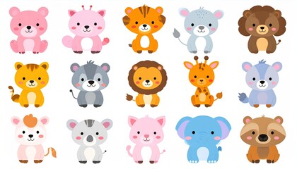 Cute Cartoon Animal Set.