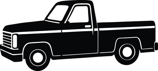 Classic American Pickup Truck Silhouette Bold Black Outline