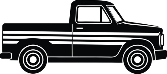 Classic American Pickup Truck Silhouette Bold Black Outline Side View
