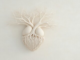 White heart morphing into tree with roots
