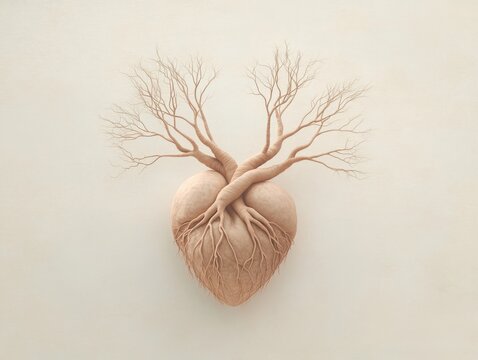 Organic heart transforming into tree branches
