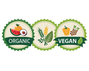 Organic and Vegan Food Labels natural and Health Badges Healthy Food Labels