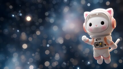Space Cat in Astronaut Suit Floating Among Cosmic Stars