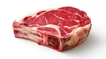 Sliced prime rib roast showcases tender, juicy pink center against a clean white background