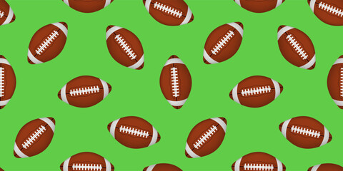 american football balls on green  seamless pattern print design vector illustration