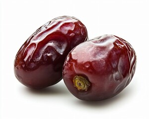 Obraz premium Harvesting fresh dark red dates a culinary exploration of nature's sweetness in a minimalist setting isolated on white background