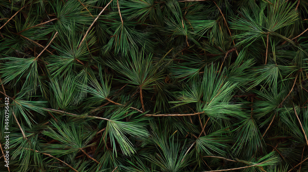 Poster seamless pattern of lush green pine needles, adding rich texture for diverse design applications