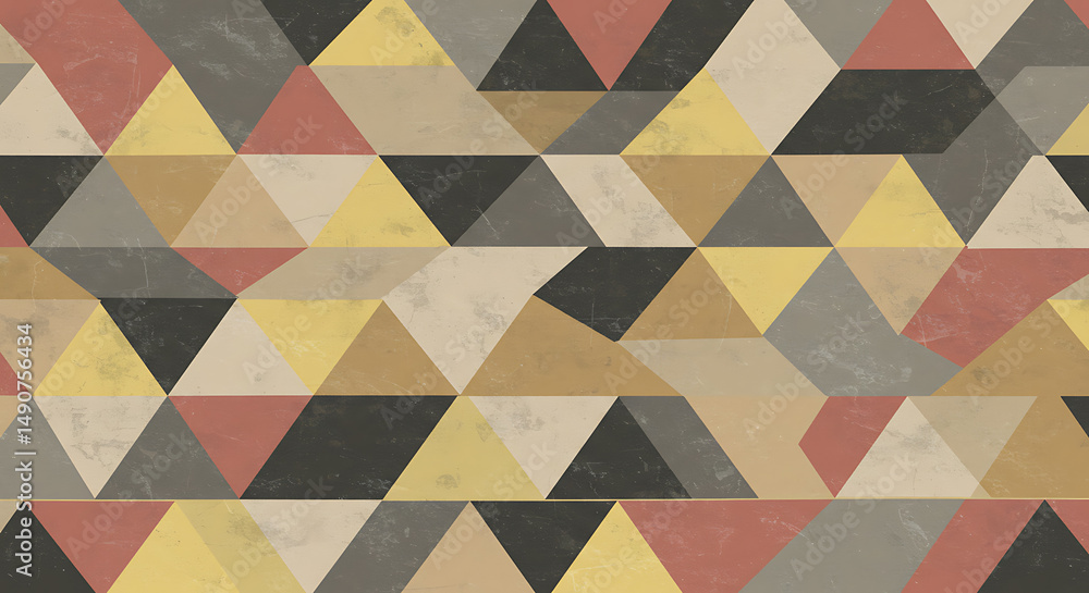 Poster distressed geometric triangle pattern seamless background in retro colors