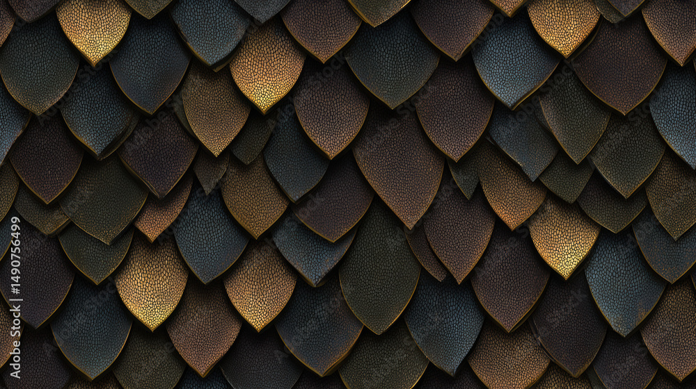 Poster seamless pattern of textured scales with earthy tones and varying shapes for design and artistic app