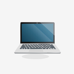 Silver Laptop with Blue Screen on White Background