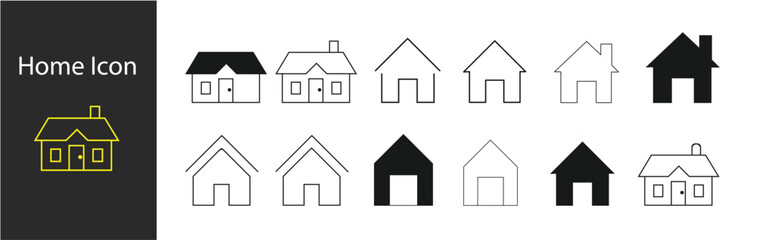  Collection of Home Icons. Vector web home icon, building symbol. House. Vector Building Illustration