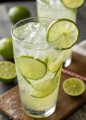 Fototapeta premium Closeup of a Refreshing Lime Cocktail with Slices