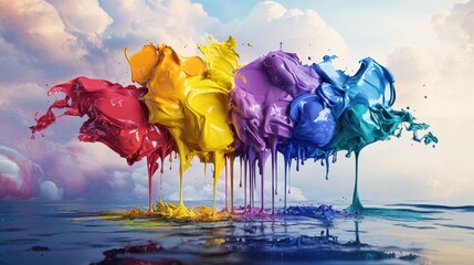 Vivid Rainbow Paint Splashes in Water Art Fluid Motion Color Explosion Artistic Abstract Background Colorful Design Conceptual Creative