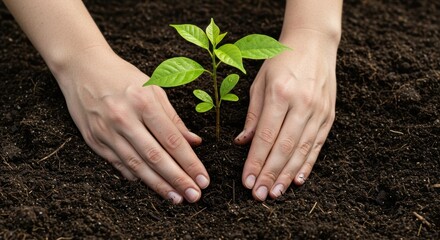 Planting a Seedling in Rich Soil Hands Nurturing New Growth Symbolizing Hope and Environmental Responsibility Isolated on Transparent Background Illustration