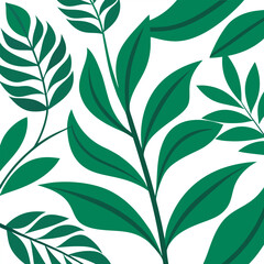 Minimalist Green Botanical Leaf Pattern on White Background.