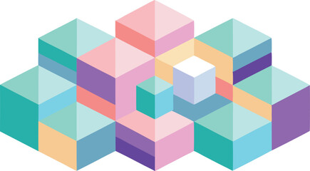 Naklejka premium Pastel Color Isometric Cubes Design on Clean White Surface.