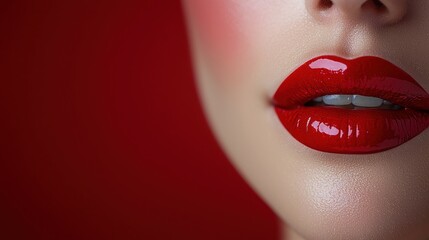 Obraz premium Red lips glossy lipstick closeup