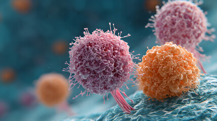 Vibrant close-up of colorful immune cells, showcasing their intricate structures in a microenvironment.