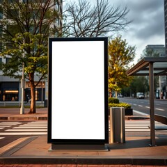 Blank electronic advertising poster with blank space screen for your text message or promotional content clear banner in urban setting empty poster at a bus stop public information billboard billboard