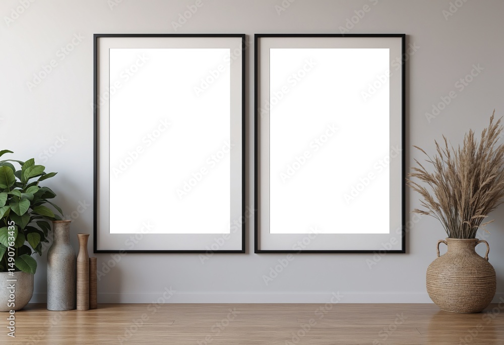 Poster blank rectangle photo frames template in a gallery wall style with black borders. used as a printabl