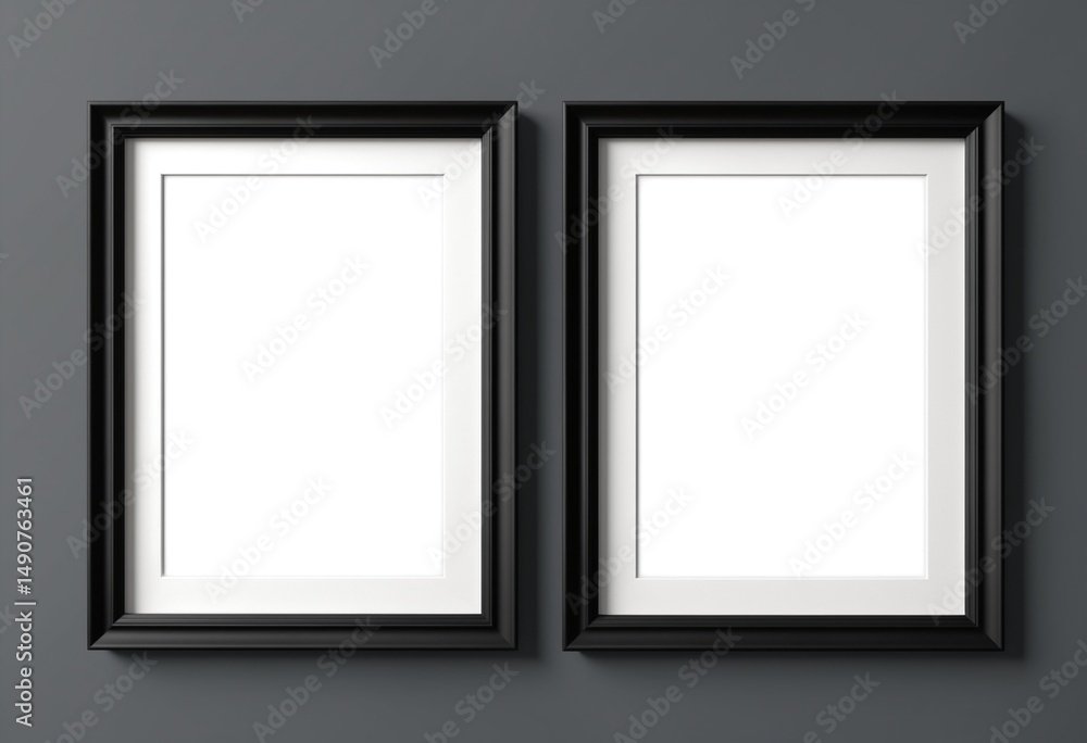 Poster blank rectangle photo frames template in a gallery wall style with black borders. used as a printabl