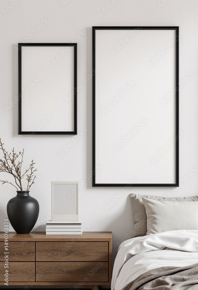 Poster blank rectangle photo frames template in a gallery wall style with black borders. used as a printabl