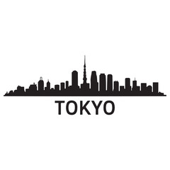 Obraz premium Tokyo city skyline horizontal banner. Black of Tokyo city, Japan. Vector template for your design. Vector black silhouette. with white background