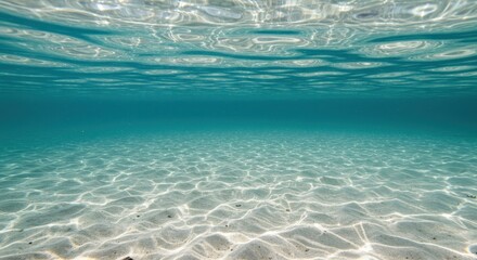 Underwater Scene of the Ocean Floor Showing Sand Ripples and Light Reflections Ideal for Backgrounds and Textures