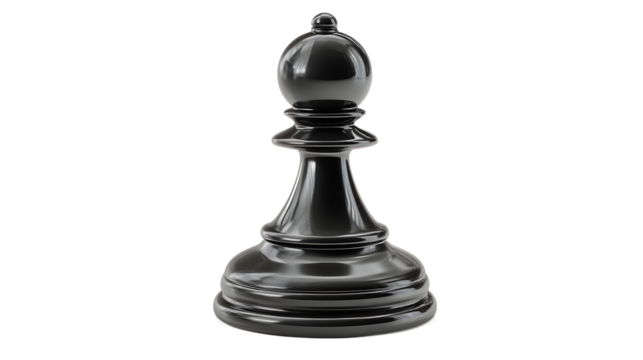 A sleek black chess pawn, symbolizing strategy and intellect in a game of chess.