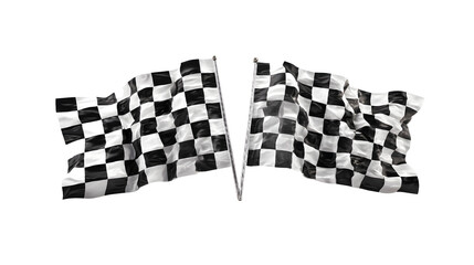 Fototapeta premium Two waving checkered flags symbolizing finish line in racing events.