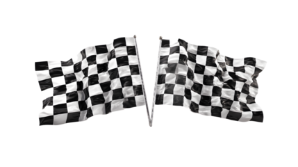 Two waving checkered flags symbolizing finish line in racing events.