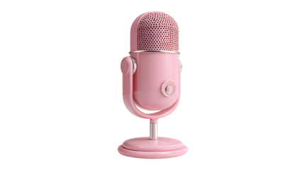 Stylish pink microphone on a sleek stand, perfect for podcasting and streaming.