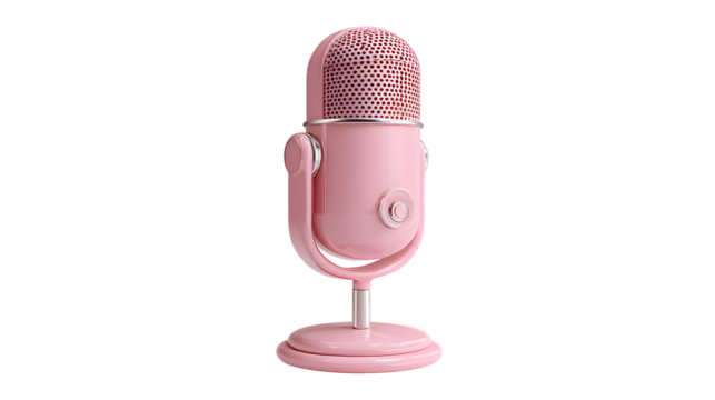 Stylish pink microphone on a sleek stand, perfect for podcasting and streaming.
