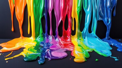 Rainbow Paint Drips Colorful Abstract Background Vibrant Art Creative Expression Fluid Texture Flowing Colors Artistic Design Modern Contemporary Style
