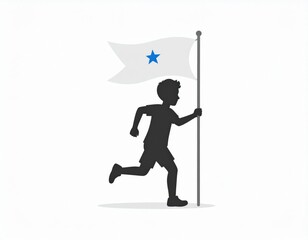 Child Running With Flag Silhouette Illustration