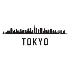 Tokyo city skyline horizontal banner. Black of Tokyo city, Japan. Vector template for your design. Vector black silhouette. with white background