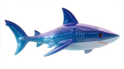 Obraz premium A vibrant blue and silver stylized shark gliding through the water, showcasing its sleek design and playful features.